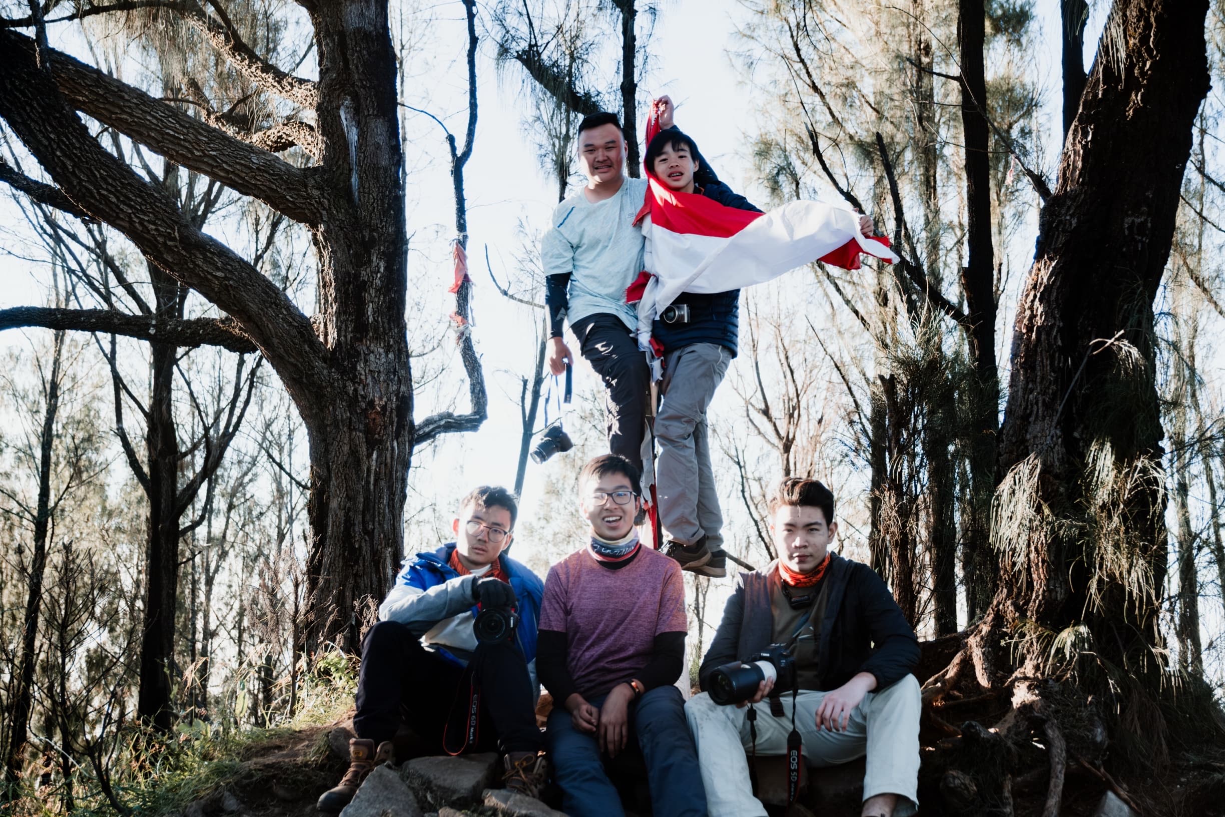 The boys taking picture at Mount Argopuro